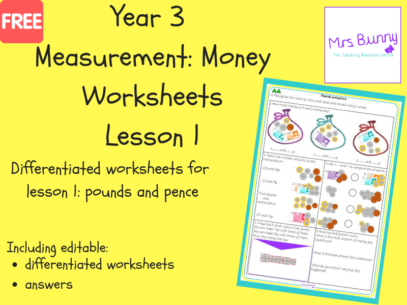 1. Measurement - Money: pounds and pence worksheets (Y3)