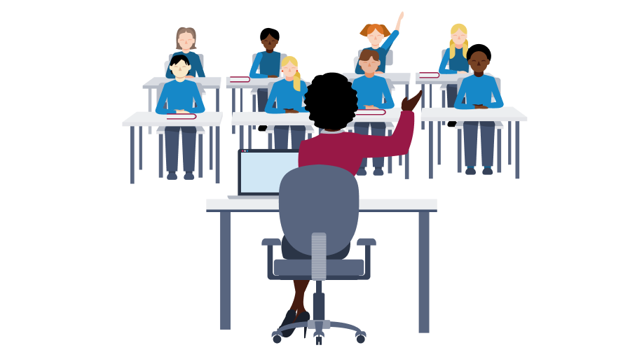 Teacher communicating with students using behaviour management strategies