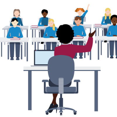 Teacher communicating with students using behaviour management strategies