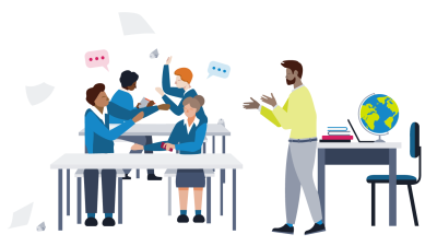 Teacher dealing with disruptive children in the classroom
