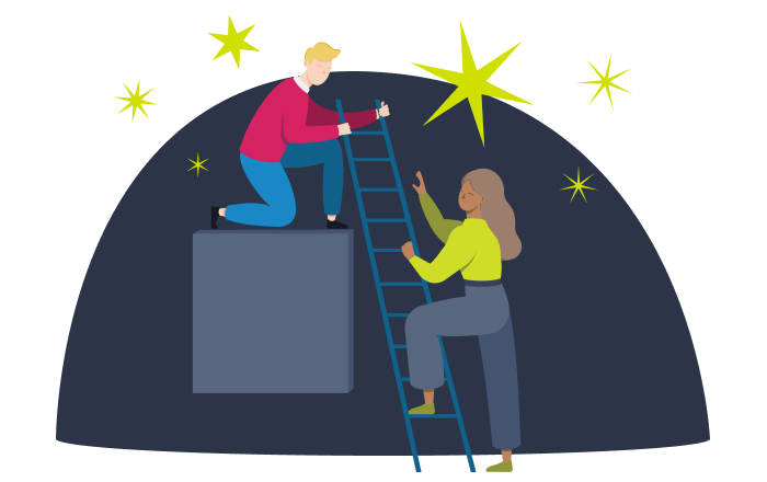 Illustration of a person helping another to climb a ladder