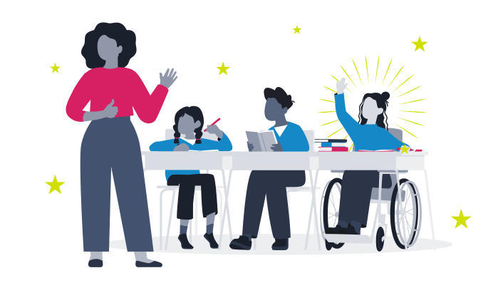 Teacher answering her students questions