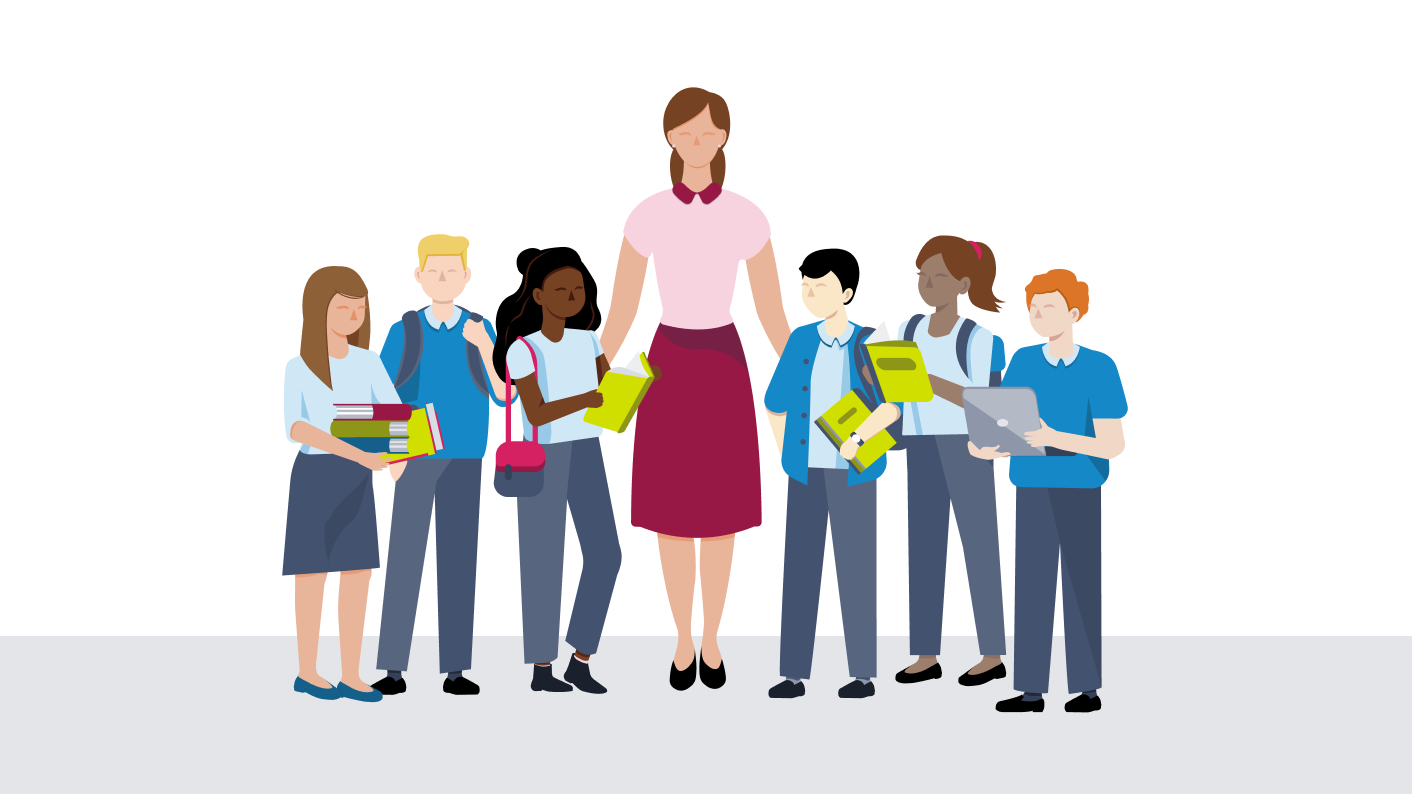 A teacher and six students with Individual Learning Plans