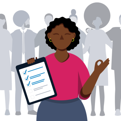 Teachers stood with their safeguarding checklist