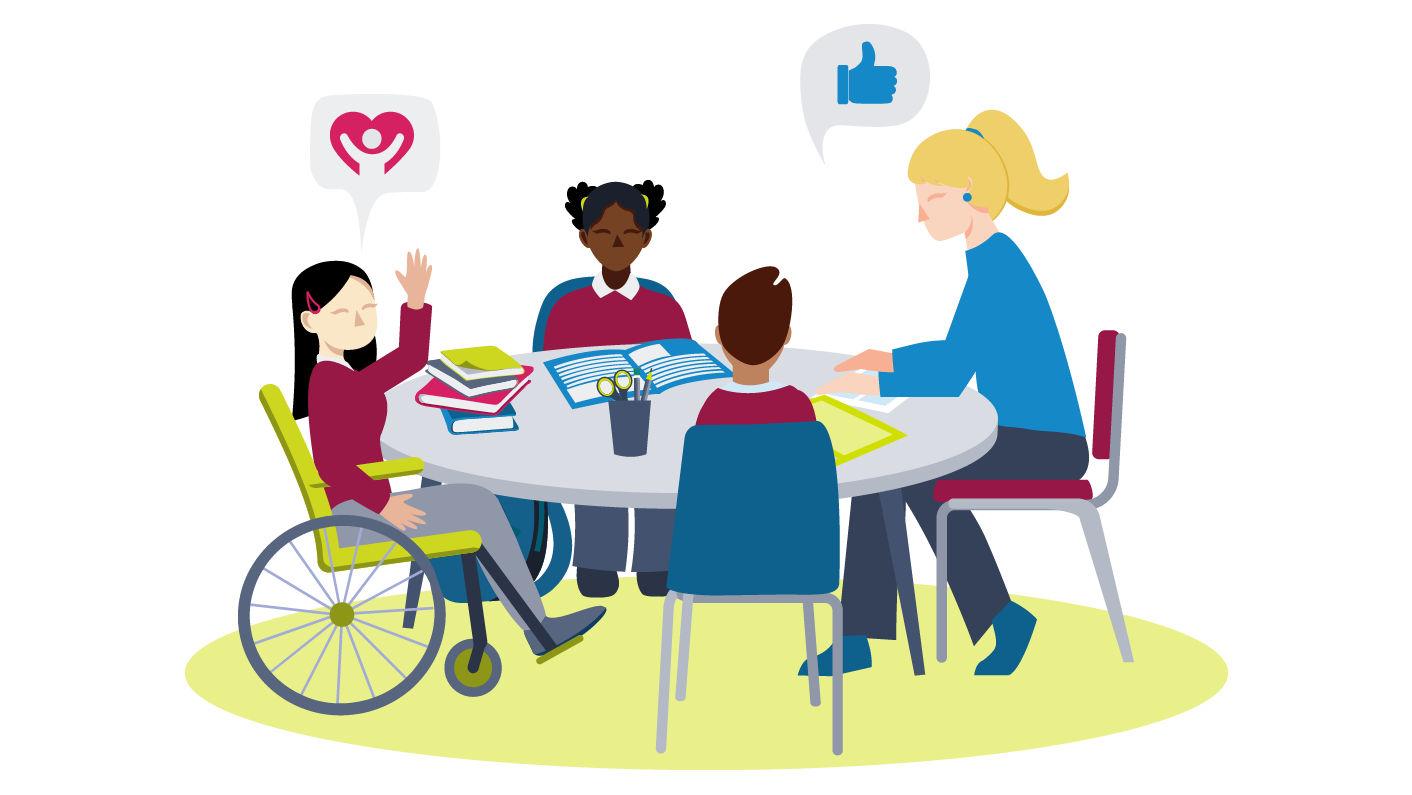 A Level 3 Teaching Assistant sitting around a table with 3 children